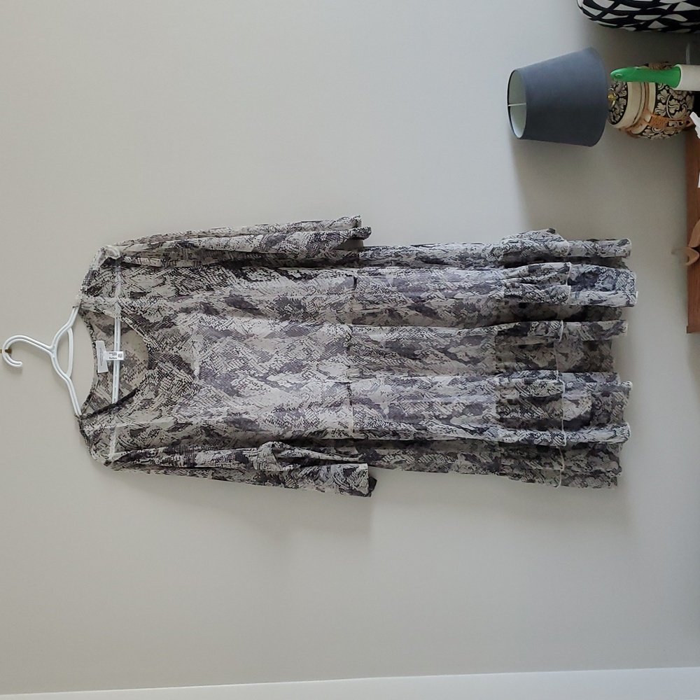 Wmn Addition Elle Boho Snake Print Midi Layered Light Ruffled Summer Dress Sz 3X